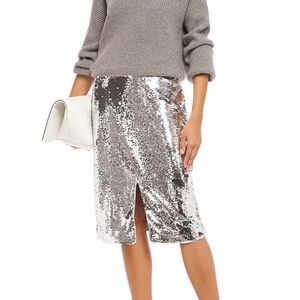 Ganni Silver Sequin Pencil Skirt